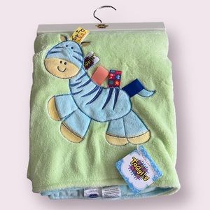 Taggies Zebra Baby Blanket Green Blue Lovey 30x40”